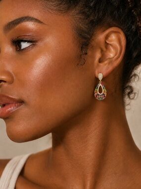 Genevieve 14K Gold Plated Multicolor Crystal Teardrop Earrings – Statement Drops